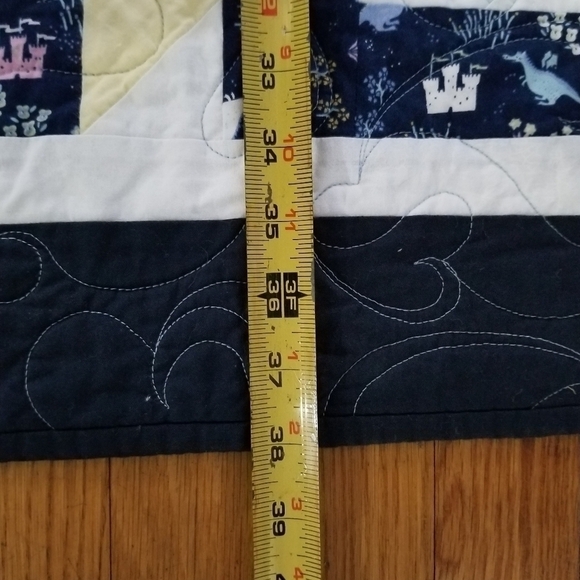 Wall Quilt 38" Square Dragons Castles Pinwheel Pink Blue Floral Hearts Baby Room - Picture 9 of 11